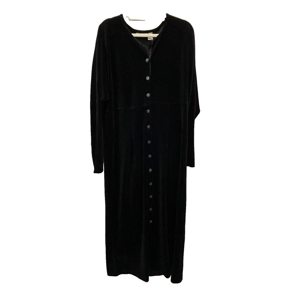 J. Jill Dress Womens Medium Black Velvet Button Front Long Sleeve Maxi